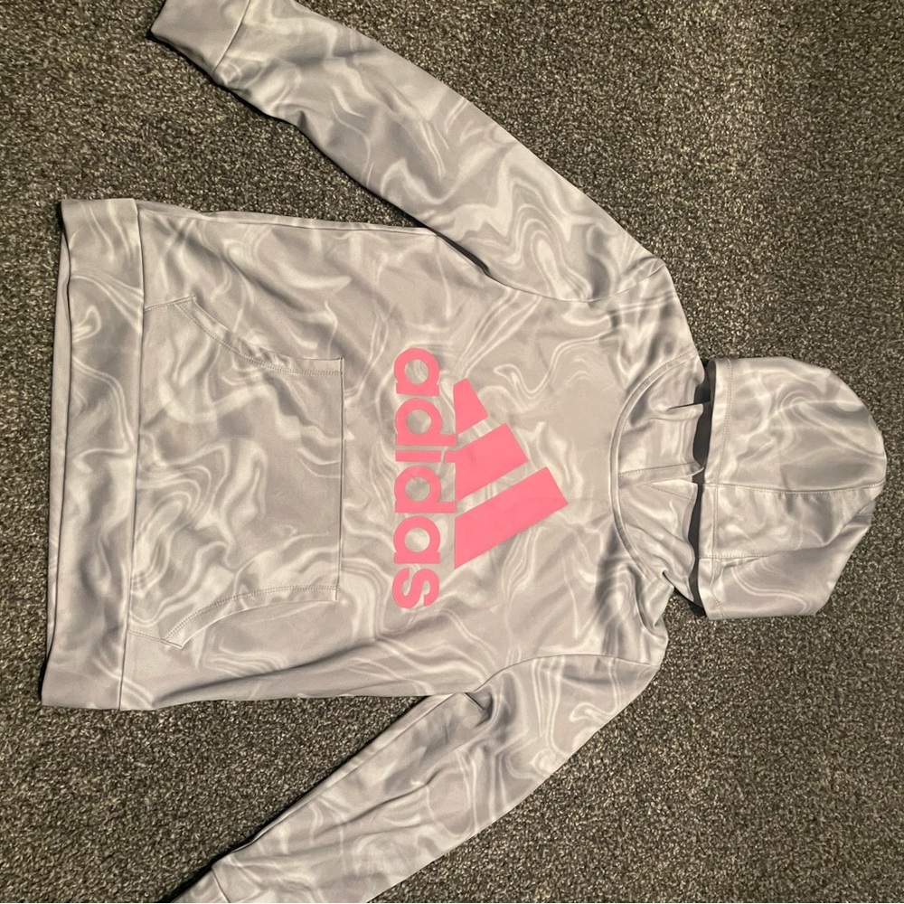 Adidas Kids' Marble Pattern Hoodie in Light Gray and Pink